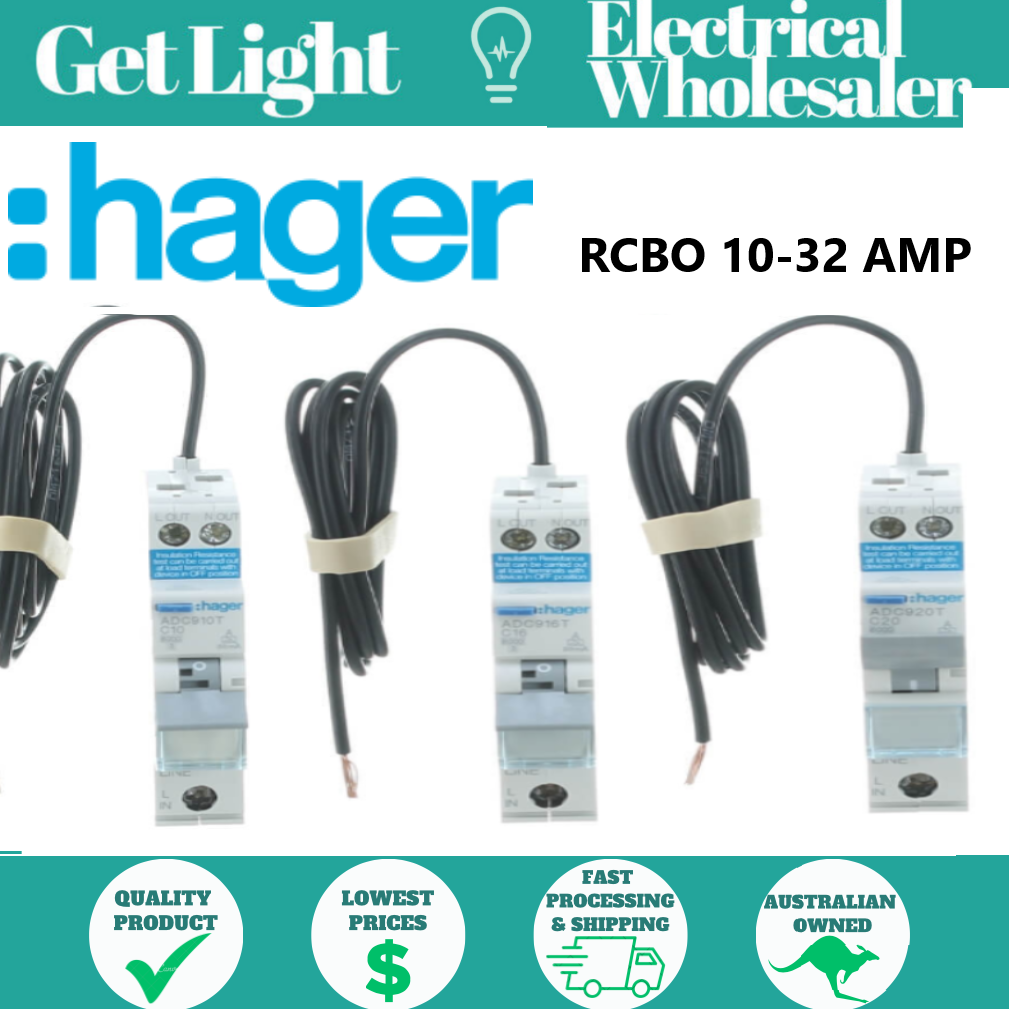 Hager Electrical HAGER RCBO 1P&N 6kA C Curve 30mA Type A ADC910T/16/20/25/32AMP