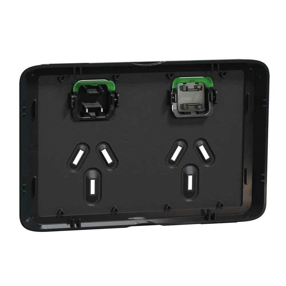 Clipsal Iconic Double Powerpoint 10A Skin Solid Edge Black - 3025C-XB