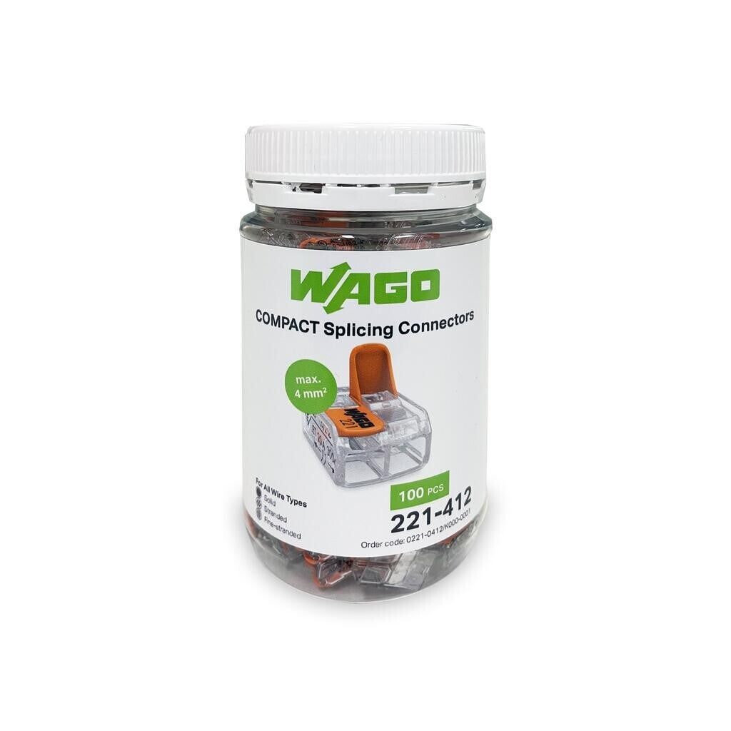 Wago 221-412 | 4mm² 2-Way Compact Splicing Connectors | Jar of 100