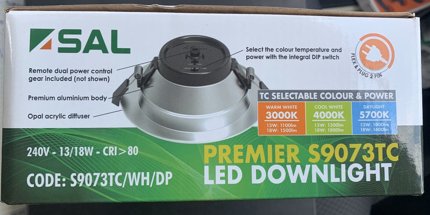 LED 3 X SAL PREMIER S9073TC/DP (13W/18W) IP64 Dimmable LED DOWNLIGHT. QTY: 3