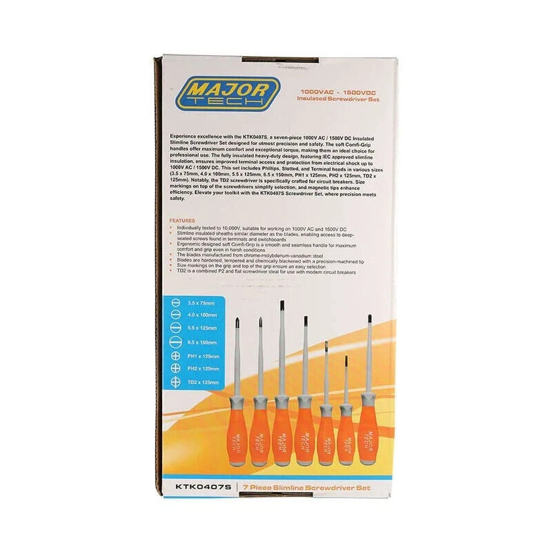 Major Tech Major Tech KTK0407S - Insulated Slimline Screwdriver Set - 7 Set