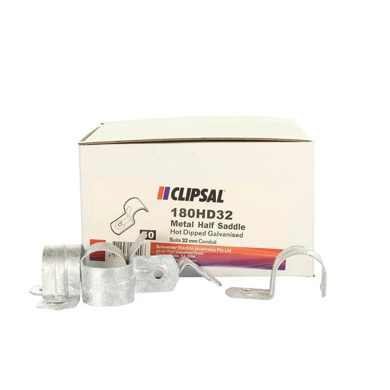 Clipsal 50 Pcs - 180HD32 | 32mm Hot Dip Galvanised Half Saddles x50