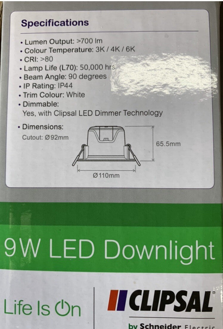 X 300 NEW Clipsal 9W Tri-Colour Dimmable LED Downlight Kit 90mm | CLITPDL1C2