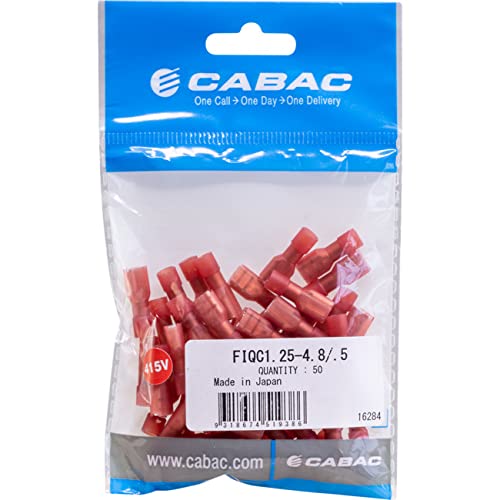 Cabac FIQC1.25-4.8 Female Insulated Quick Connect Terminal Red 4.8mm 0.5-1.6mm - 50 Pack