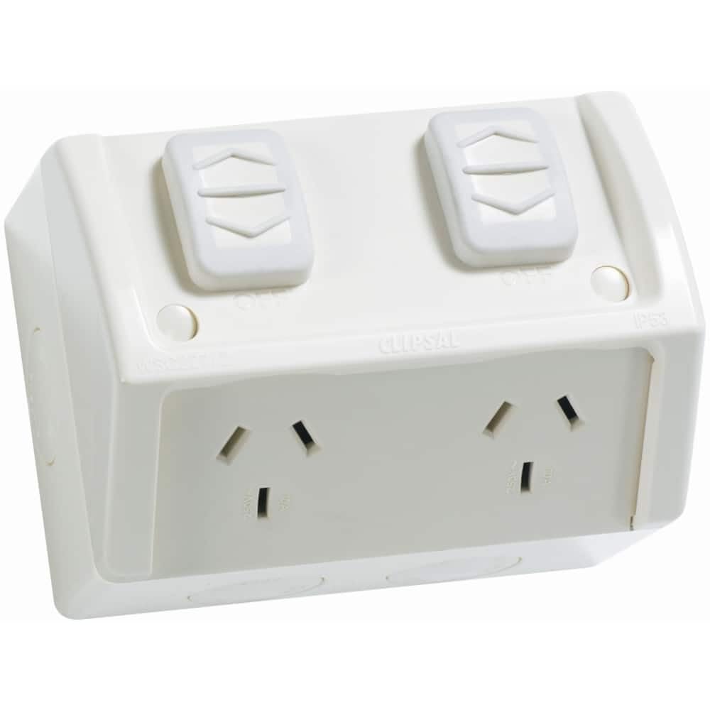 Clipsal WSC227/2/15RG Weatherproof Twin Switched Socket Outlet 15A 250V Resistant Grey