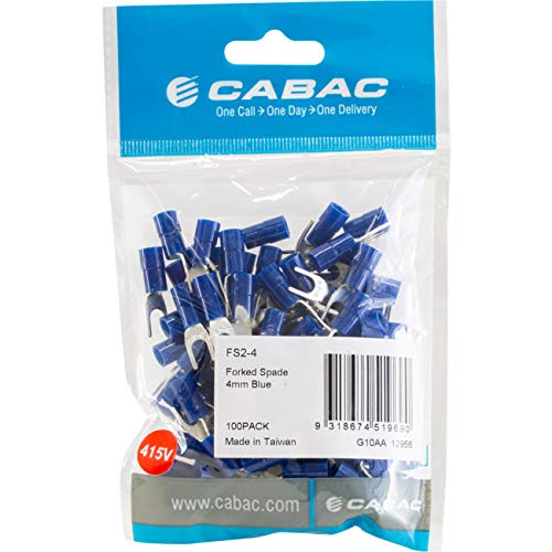 Cabac FS2-4 Forked Spade Terminal Blue M4 Stud 1-2.5mm - 100 Pack