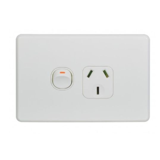 Trader FLPP1G Flat Cat Single Power Point 1 Gang 10A 250V Slimline White