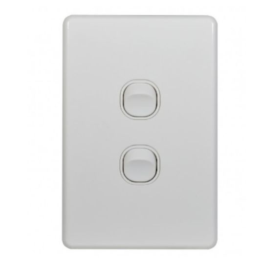 Trader FLSWV2G Flat Cat Vertical Switch 2 Gang 10AX 16A 250V Slimline White