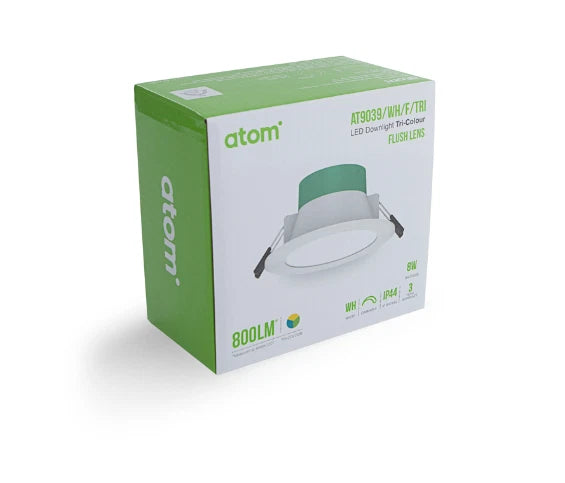 Atom Downlight 8 Watt 90mm Dimmable White AT9039/WH/F/TRI FLUSH