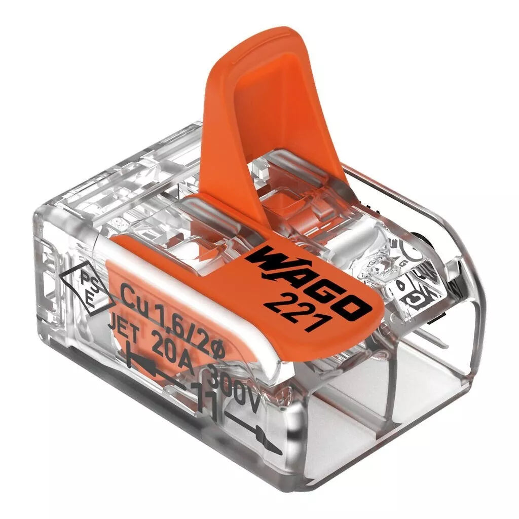 Wago 221-412 - 4mm² 2-Way Compact Splicing Connectors - Jar 100 Pieces