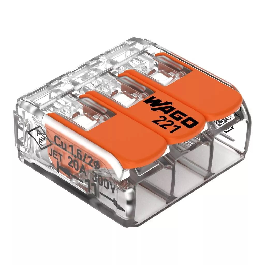 Wago 221-413 - 4mm² 3-Way Compact Splicing Connector - Jar 50 Pieces