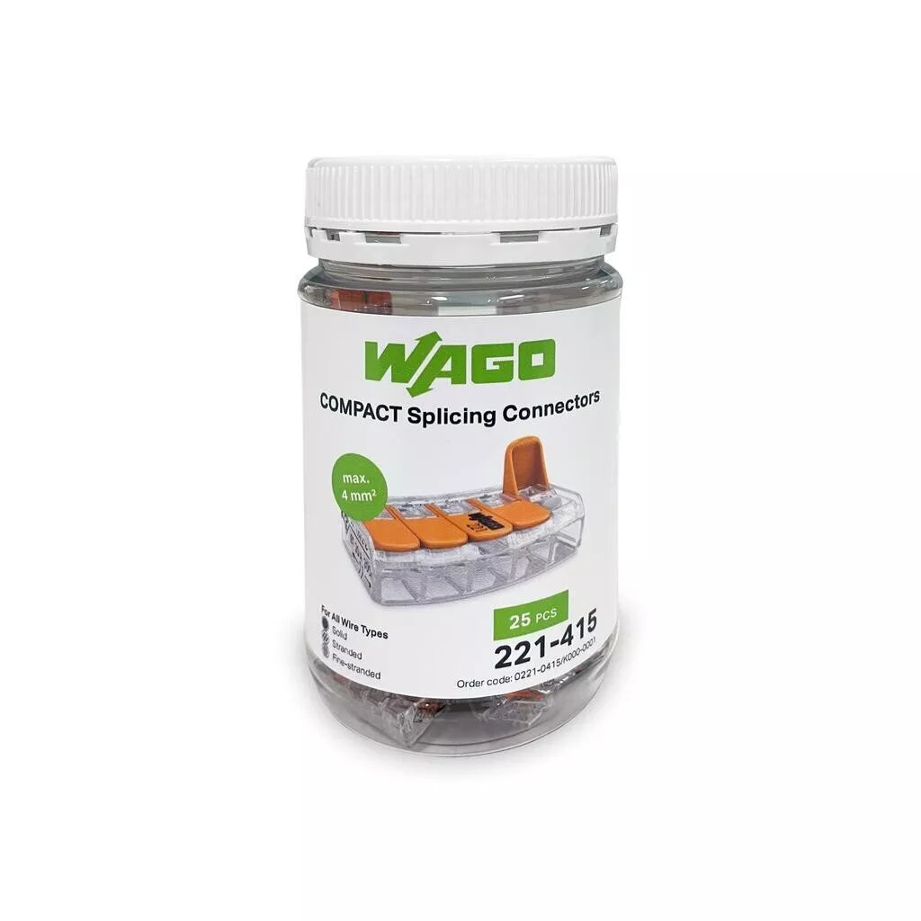 Wago 221-415 - 4mm² 5-Way Compact Splicing Connector - Jar - 25 Pieces
