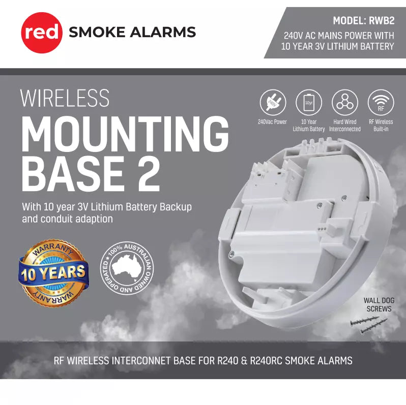 Red Smoke Alarms - RWB2 Wireless Base for R240 & R240RC - 10 year Battery
