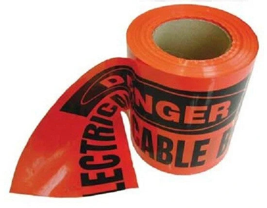 100M UNDERGROUND WARNING TAPE - SAFETY - DANGER ELECTRICAL CABLE BELOW - ORANGE