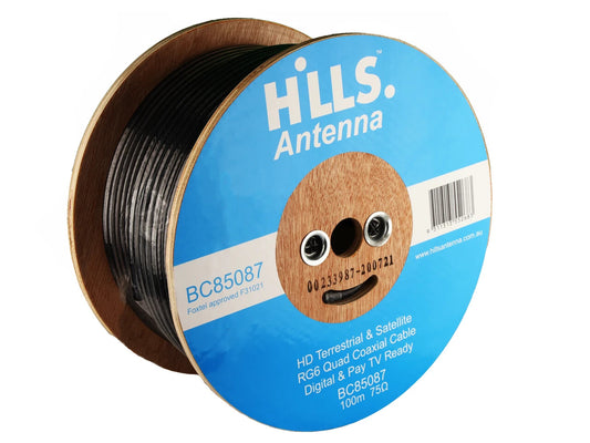 Hills RG6 100m Quad Shield 75 OHM COAX DIGITAL TV Antenna Cable Foxtel Approved