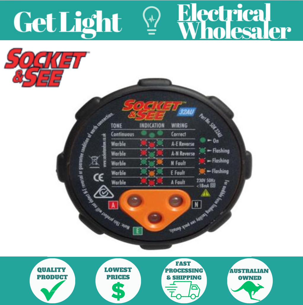 Socket and See - Mains Wiring Tester and Polarity Checker - Socket & See SOK32AU
