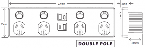 Trader Puma PU4X4AC - Power Point 4 Gang 10A 250V -  Double Pole Plus 4 USB  A&C