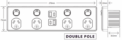 Trader Puma PU4X4AC - Power Point 4 Gang 10A 250V -  Double Pole Plus 4 USB  A&C