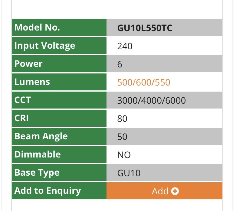 SAL GU10L TC 6W 240V TRICOLOR SELECT LED LAMP QTY20