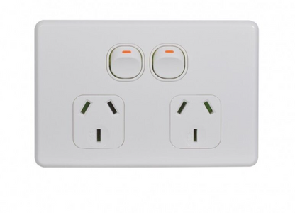 Trader Flat Cat FLPP2G - Slimline 10 amp Double Power Point - White