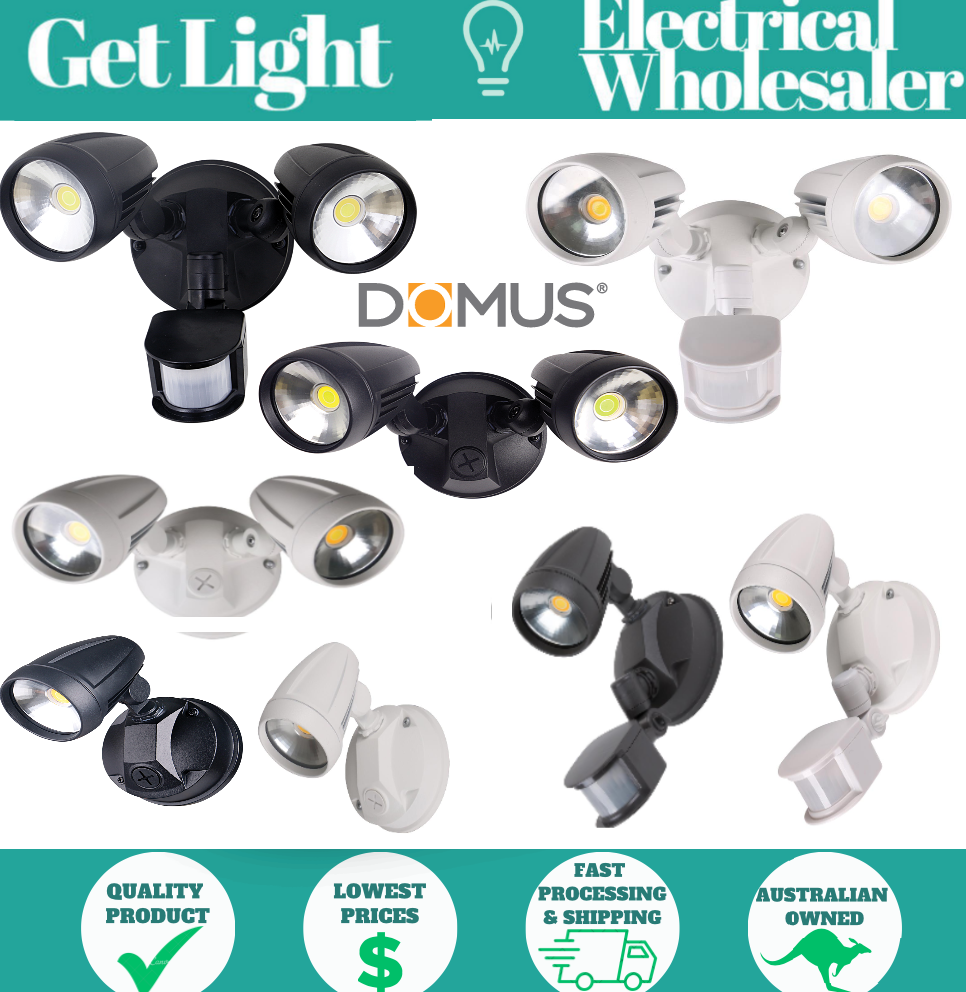 Domus Muro Pro Twin Spotlight Range - LED - Tri-Colour - Black + White + Sensor