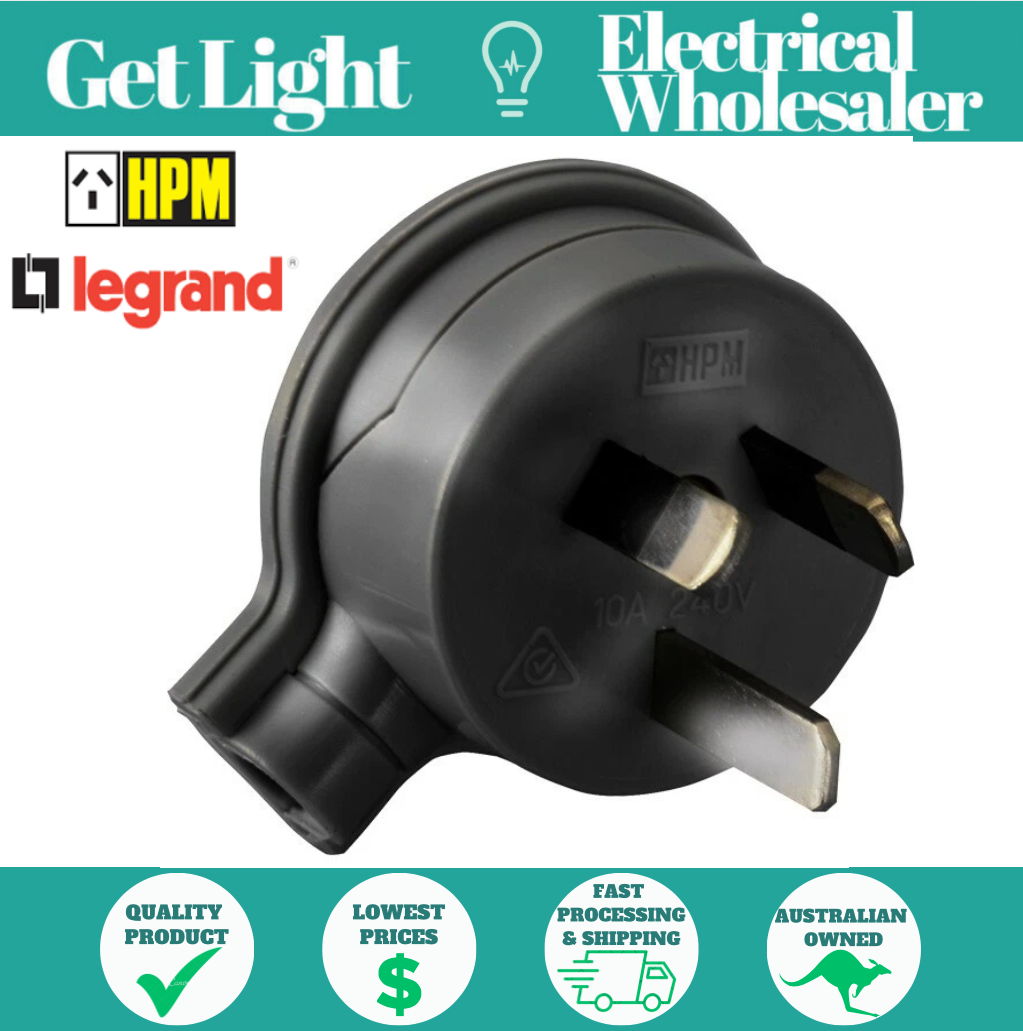 HPM 106/1BL - 3 Pin Flat Plug Top - Black  - Side Entry - 10Amp - 240Volts