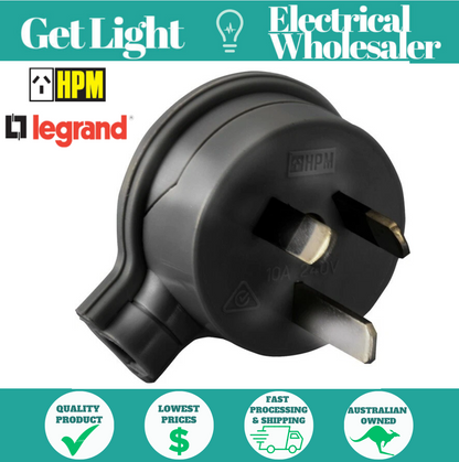 HPM 106/1BL - 3 Pin Flat Plug Top - Black  - Side Entry - 10Amp - 240Volts