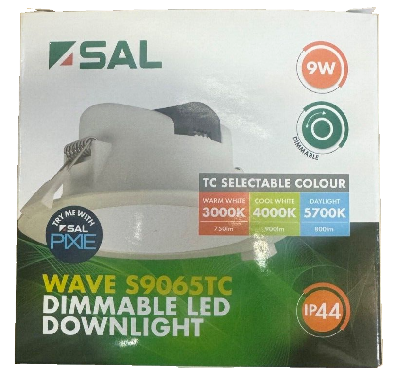 10 Pack - SAL Wave S9065TC 9w Tri-Colour Dimmable LED Downlight Kit 90mm Cutout