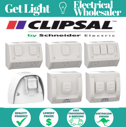 Clipsal Weather Protected Power Point Outlet Sockets + Switches  - Grey
