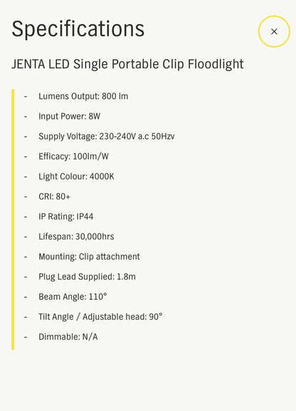 HPM JENTA SINGLE LED FLOODLIGHT 8W 4000K IP44 LED FLOODLIGHT