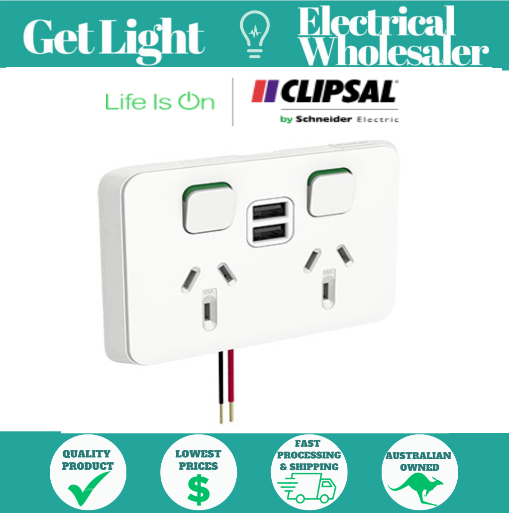 Clipsal Iconic 3025USB2-VW | Double Power Point WHITE - CLI3025USB2VW