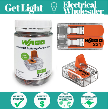 Wago 221-412 | 4mm² 2-Way Compact Splicing Connectors | Jar of 100