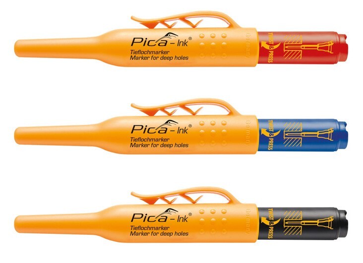 Pica Innovative Marking Tool | 1x Pica-Ink Deep Hole Marker 150 | Red Blue Black