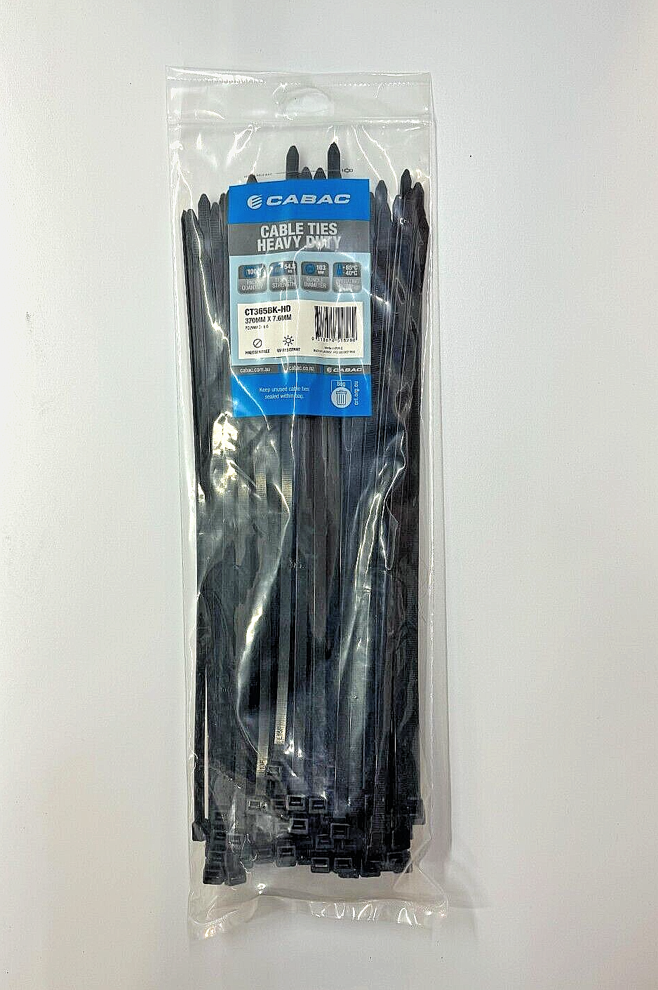 CABAC Cable Ties Cabac CT365BK | 370mm x 7.6mm UV Resistant Black (100) Pack