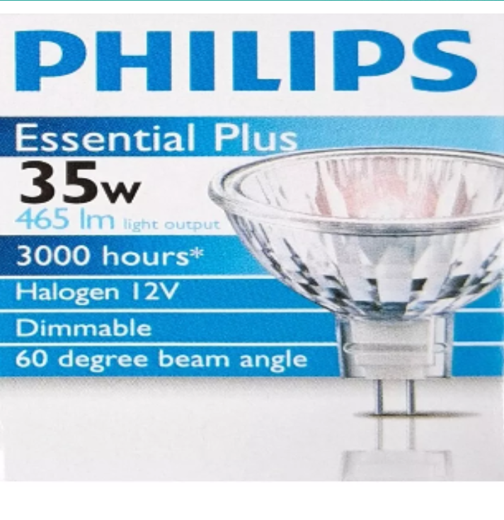 PHILIPS 12V 35W MR16 Gu5.3 Halogen Light Lamp Globes Bulbs Wide Beam 60D