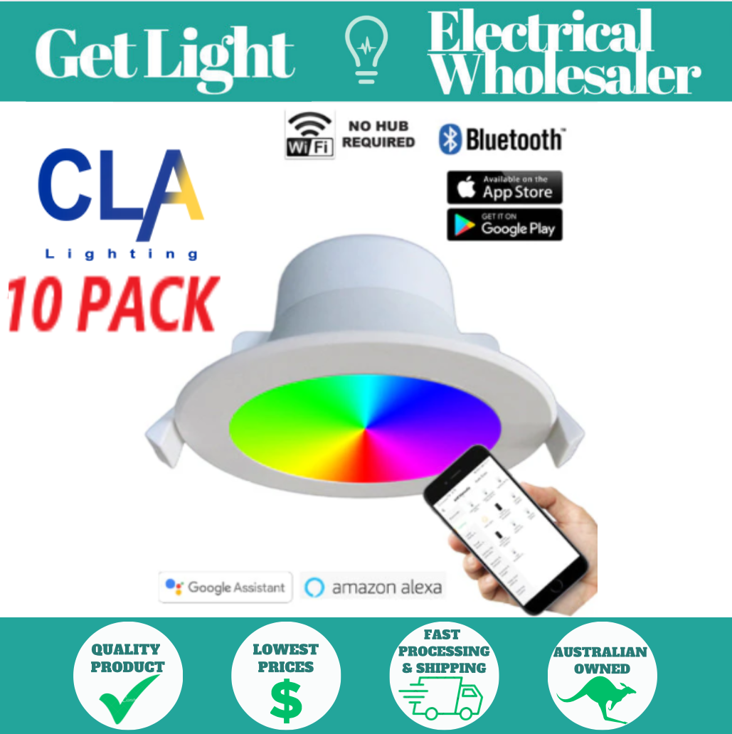 10 PACK - CLA LED SMART DOWNLIGHT 9W SMTNOVA1, WHITE DIMMABLE TRI-CCT & RGB