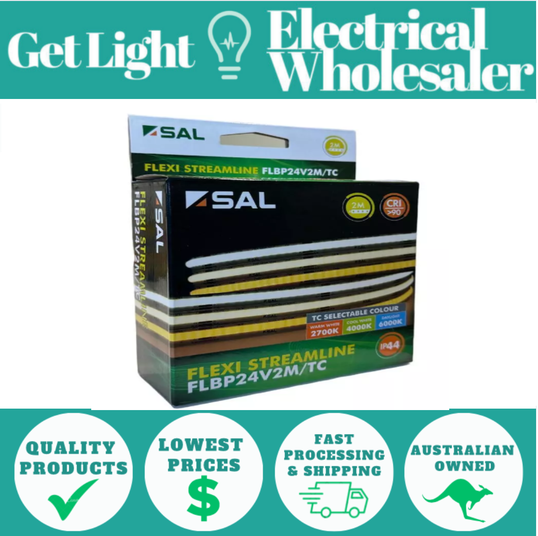 SAL Flexi Streamline 24V Tri-Colour LED Strip Kit 2mtr - FLBP24V2M/TC