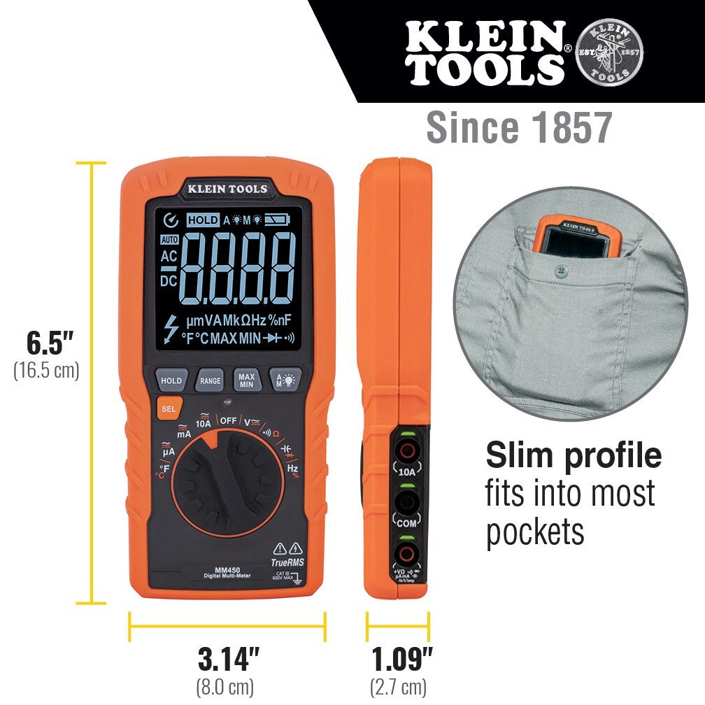 KLEIN Tools A-MM450 Slim Digital Multimeter TRMS Auto-Ranging 600V Temp