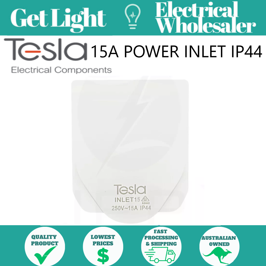 15A Power Inlet IP44 | White | Tesla (5 Year Warranty, SAA Approved)