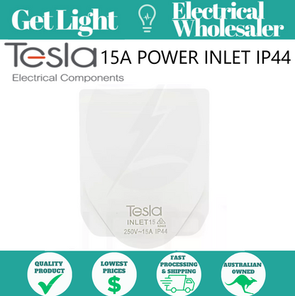 15A Power Inlet IP44 | White | Tesla (5 Year Warranty, SAA Approved)