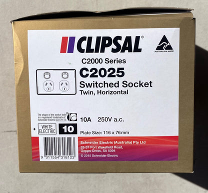 x30 CLIPSAL C2024-WE Twin Switch Socket Outlet - White 10A 250V -Australian Made