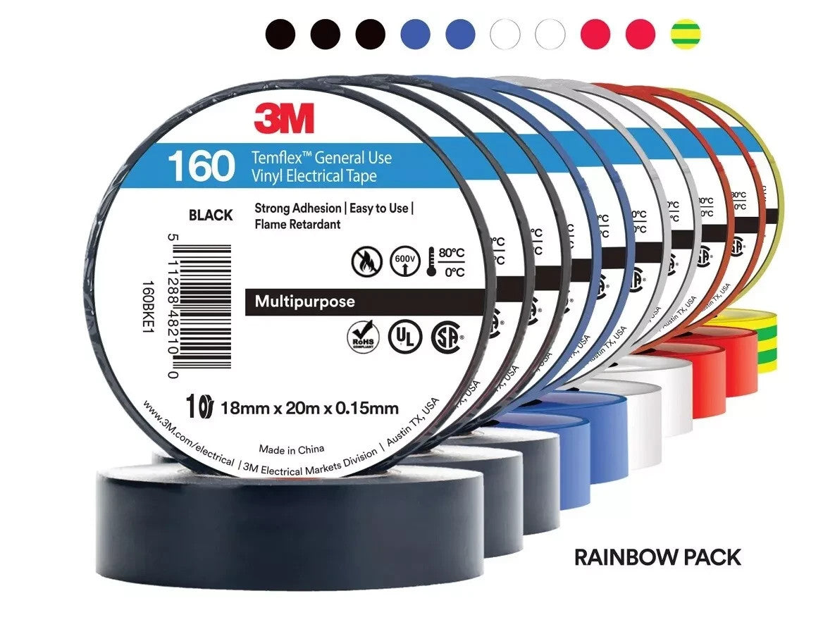 3M Rainbow 18mm x 20m  Electrical Tape Temflex 160 General Purpose Vinyl