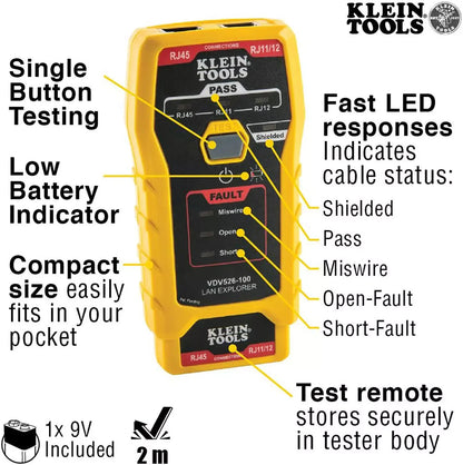 Klein Tools Network Cable Tester, LAN Explorer Data Tester + Remote VDV526-100