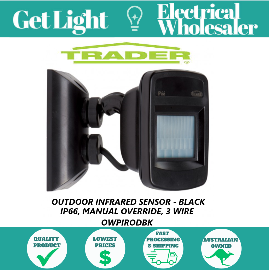 OUTDOOR INFRARED SENSOR - 3 WIRE - IP66 - BLACK - TRADER OWPIRODBK