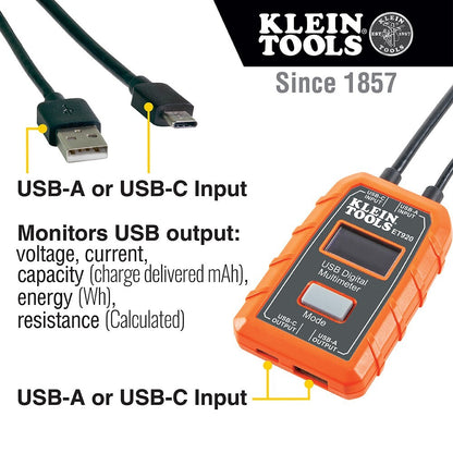 KLEIN TOOLS ET920 USB-A USB-C Digital Voltage Current Power Meter
