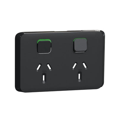 Clipsal Iconic Double Powerpoint 10A Skin Solid Edge Black - 3025C-XB