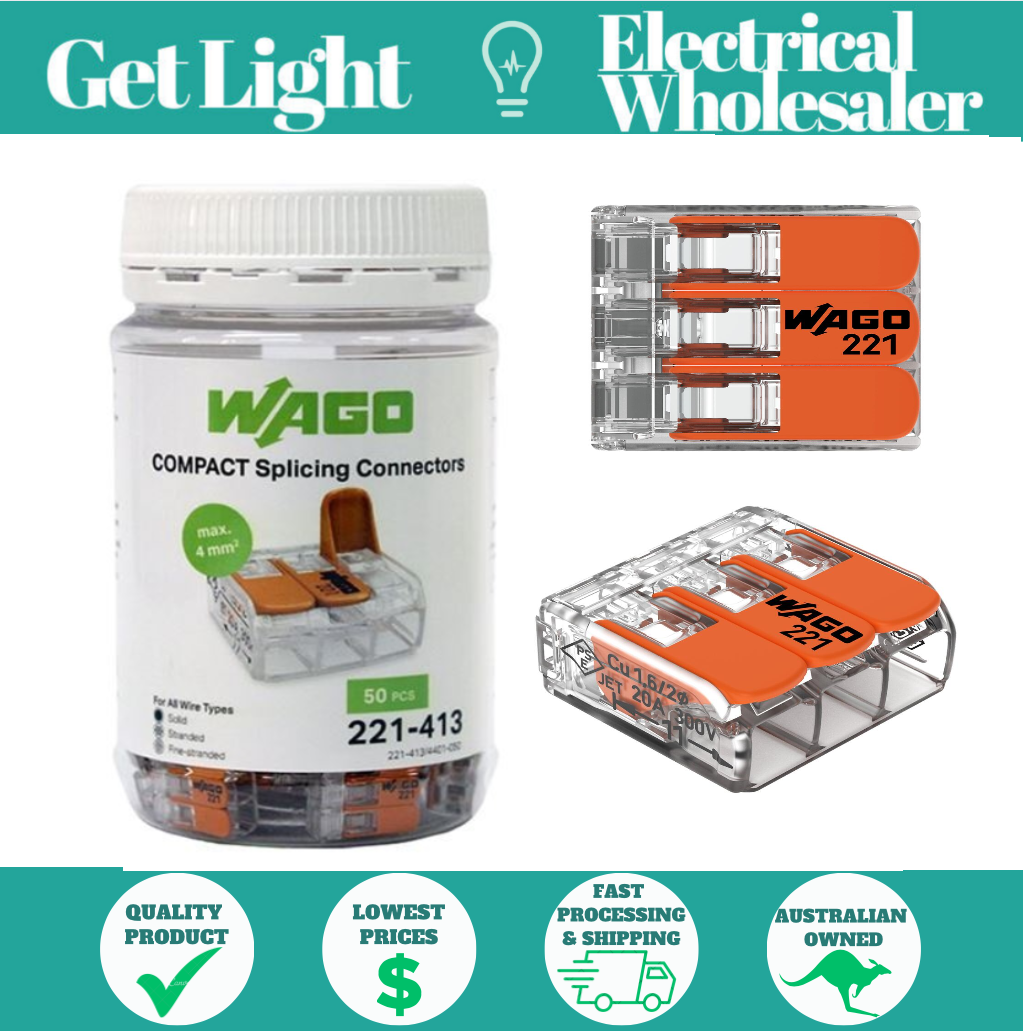 Wago 221-413 | 4mm² 3-Way Compact Splicing Connector | Jar of 50
