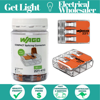 Wago 221-413 | 4mm² 3-Way Compact Splicing Connector | Jar of 50
