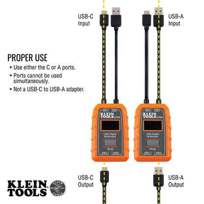 KLEIN TOOLS ET920 USB-A USB-C Digital Voltage Current Power Meter