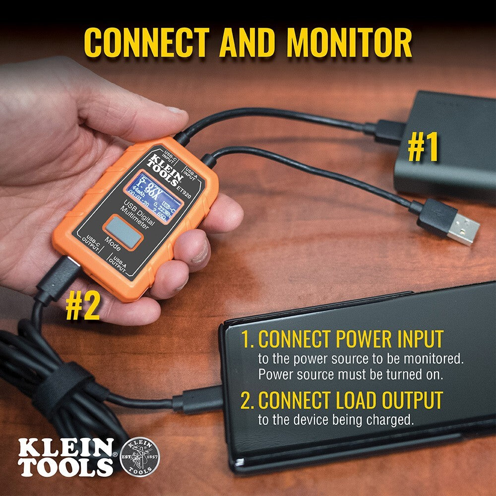 KLEIN TOOLS ET920 USB-A USB-C Digital Voltage Current Power Meter